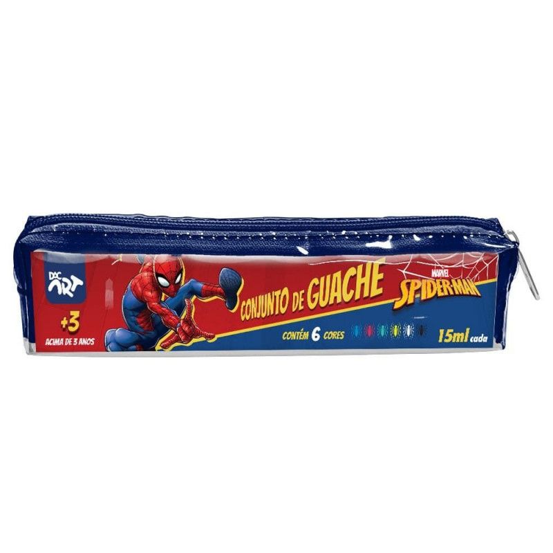 ESTOJO COM GUACHE 15ML 6 CORES HOMEM ARANHA DAC - REF. 4991 - PACOTE COM 4 UNIDADES