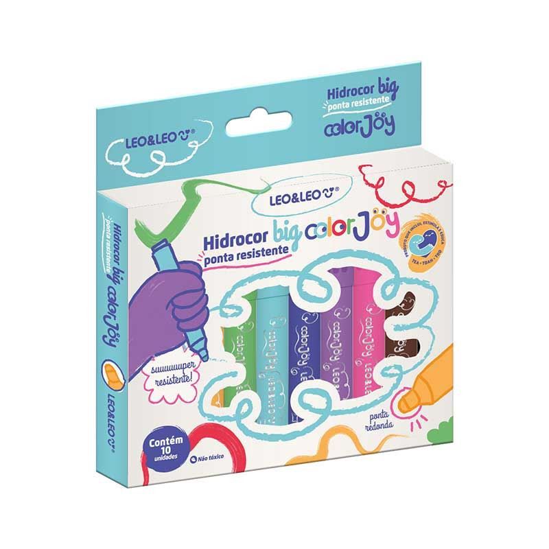 CANETA HIDROGRAFICA 10 CORES JUMBO PONTA RESISTENTE LEO E LEO - REF. 10269 - 1 UNIDADE