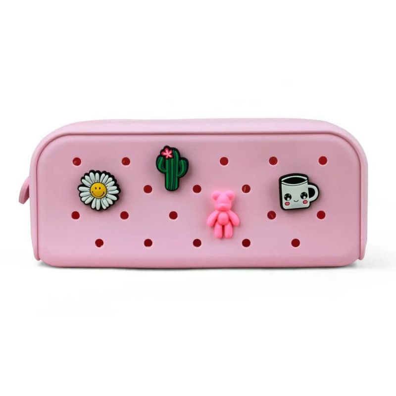 ESTOJO DE SILICONE COM 4 PINGENTES ROSA PASTEL POLIBRAS - REF. 196322 - 1 UNIDADE