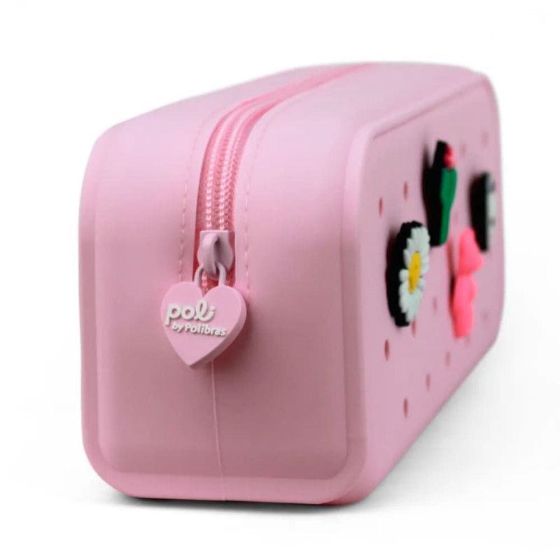 ESTOJO DE SILICONE COM 4 PINGENTES ROSA PASTEL POLIBRAS - REF. 196322 - 1 UNIDADE
