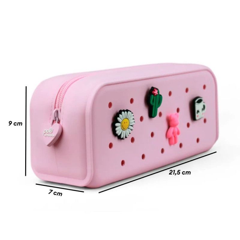 ESTOJO DE SILICONE COM 4 PINGENTES ROSA PASTEL POLIBRAS - REF. 196322 - 1 UNIDADE