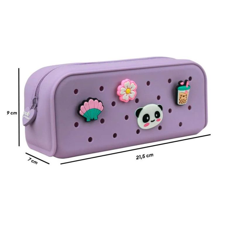 ESTOJO DE SILICONE COM 4 PINGENTES LILAS PASTEL POLIBRAS - REF. 196323 - 1 UNIDADE
