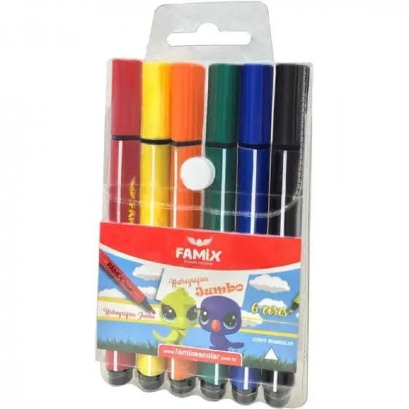 CANETA HIDROGRAFICA 6 CORES JUMBO FAMIX - REF. FHC04 - 1 UNIDADE
