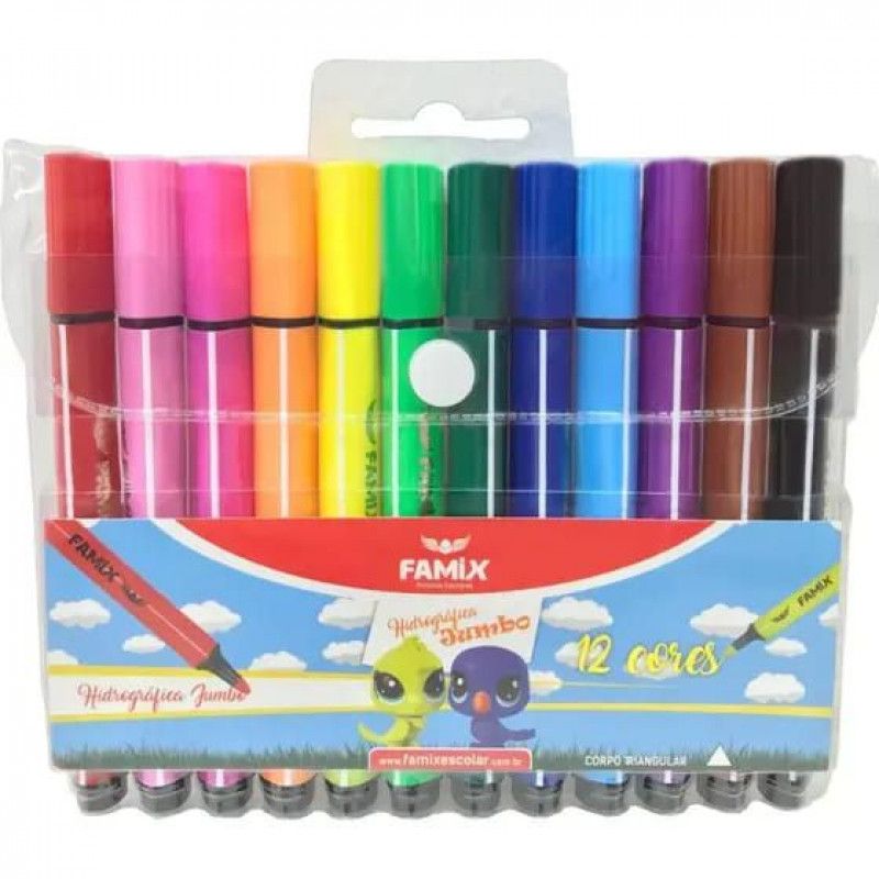 CANETA HIDROGRAFICA 12 CORES JUMBO FAMIX - REF. FHC05 - 1 UNIDADE