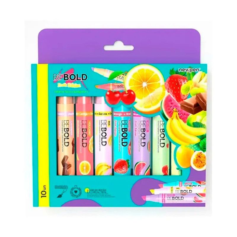 PINCEL MARCA TEXTO FRUIT COM CHEIRO 10 CORES NEWPEN - REF. 14.236 - 1 UNIDADE