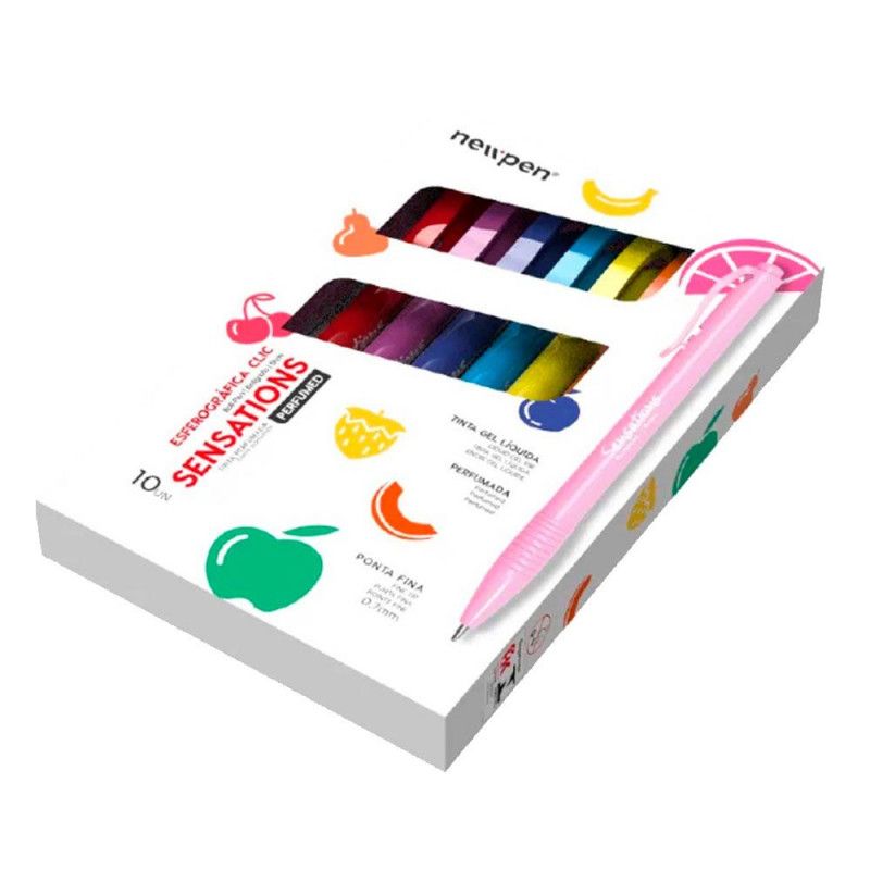 CANETA ESFEROGRAFICA 0.7 RETRATIL SENSATIONS COM CHEIRO 10 CORES NEWPEN - REF. 01.1166 - 1 UNIDADE