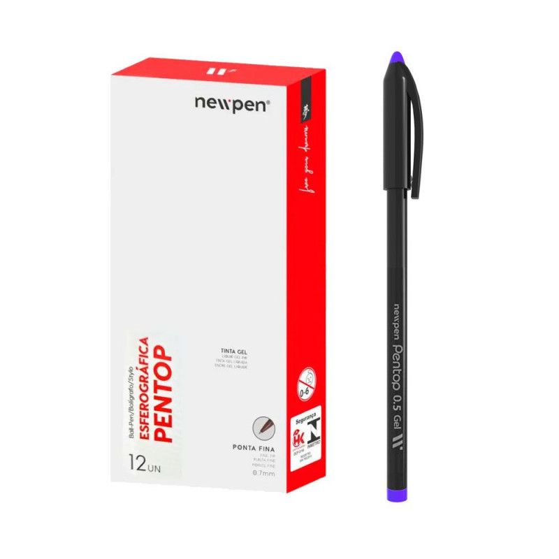 CANETA ESFEROGRAFICA 0.5 PENTOP BLACK AZUL NEWPEN - REF. 01.1010 - CAIXA COM 12 UNIDADES