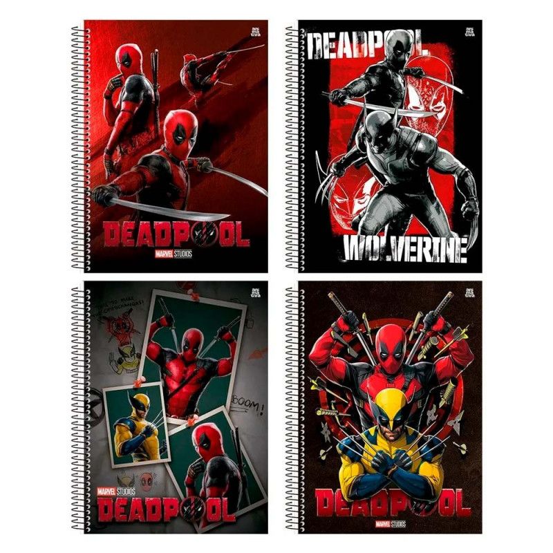 CADERNO 1 MATERIA CAPA DURA 80 FOLHAS DEADPOOL ANIMATIVA - REF. 10288 - PACOTE COM 4 UNIDADES