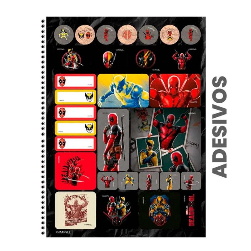 CADERNO 1 MATERIA CAPA DURA 80 FOLHAS DEADPOOL ANIMATIVA - REF. 10288 - PACOTE COM 4 UNIDADES