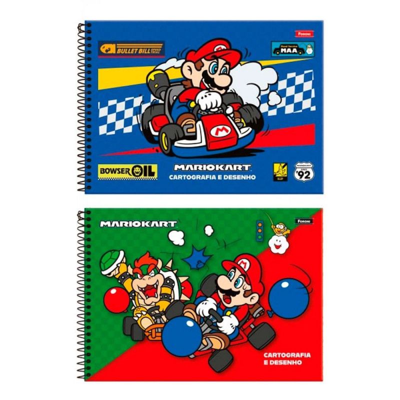 CADERNO CARTOGRAFIA CAPA DURA 80 FOLHAS SUPER MARIO FORONI - REF. 9271 - PACOTE COM 5 UNIDADES