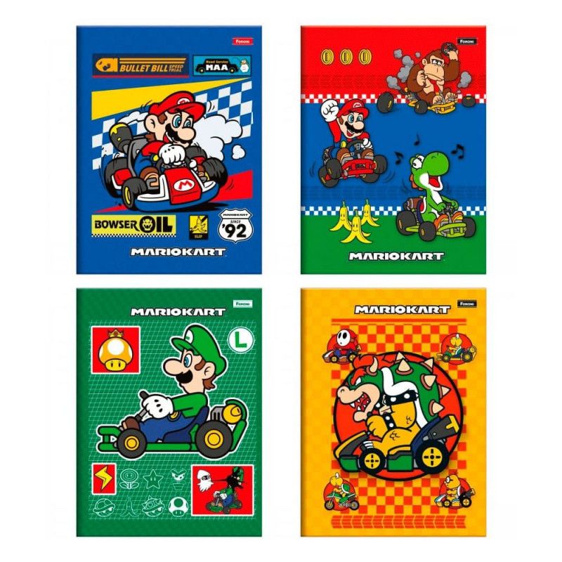 CADERNO BROCHURA 1/4 CAPA DURA 80 FOLHAS SUPER MARIO FORONI - REF. 9507 - PACOTE COM 10 UNIDADES