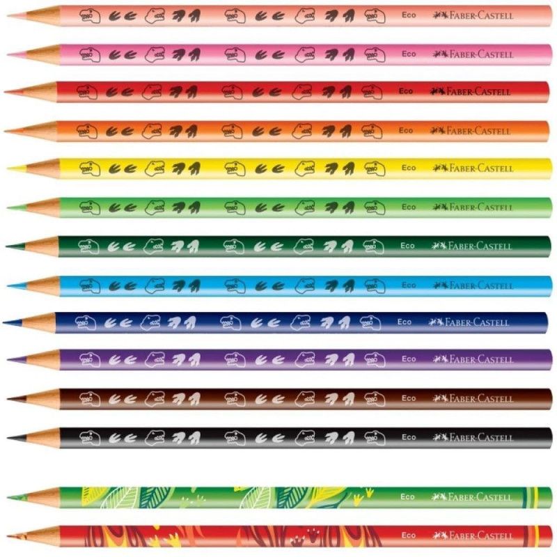 LAPIS 12 CORES +2 COLECAO DINOSSAURO FABER-CASTELL - REF. 120912+2DINO - PACOTE COM 12 UNIDADES