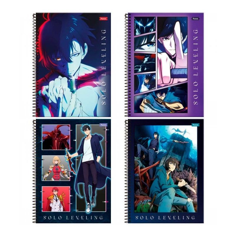 CADERNO 1 MATERIA CAPA DURA 80 FOLHAS SOLO LEVELING FORONI - REF. 9187 - PACOTE COM 4 UNIDADES