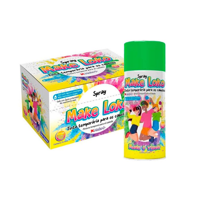 SPRAY PINTA CABELO 120ML 70G VERDE MAKE+ - REF. 2874 - CAIXA COM 12 UNIDADES