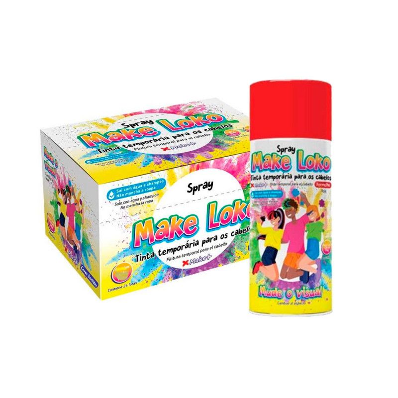 SPRAY PINTA CABELO 120ML 70G VERMELHO MAKE + - REF. 2877 - CAIXA COM 12 UNIDADES