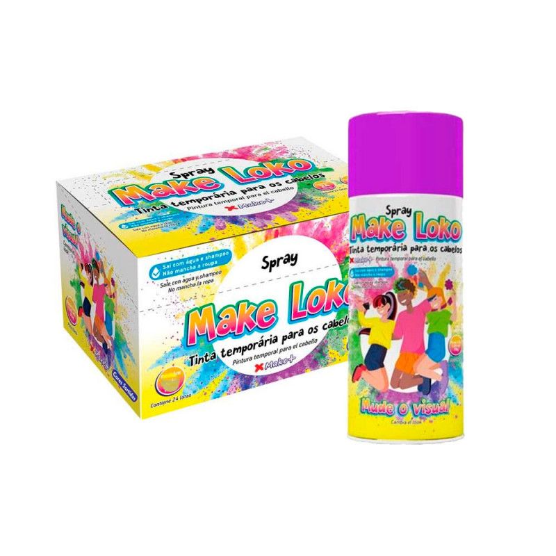 SPRAY PINTA CABELO 120ML 70G VIOLETA MAKE+ - REF. 2878 - CAIXA COM 12 UNIDADES