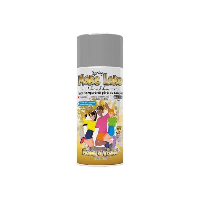 SPRAY PINTA CABELO BRILHO 120ML 70G PRATA MAKE+ - REF. 2879 - CAIXA COM 24 UNIDADES