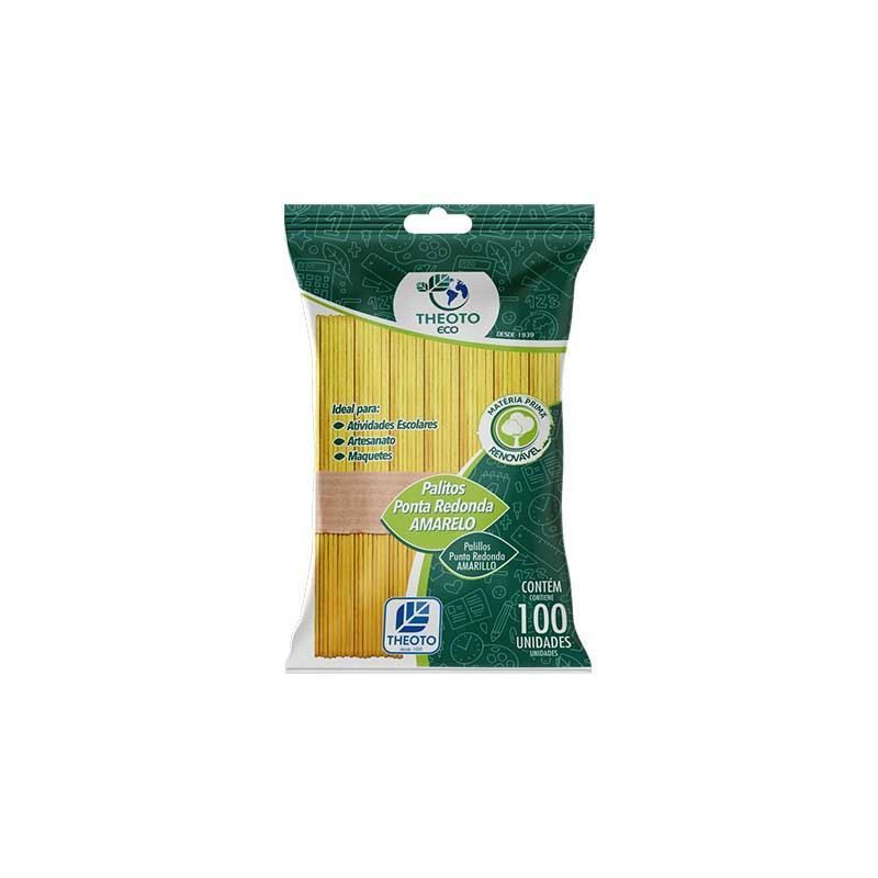 PALITO DE SORVETE COLORIDO COM 100 PECAS AMARELO THEOTO - REF. 51711 - 1 UNIDADE