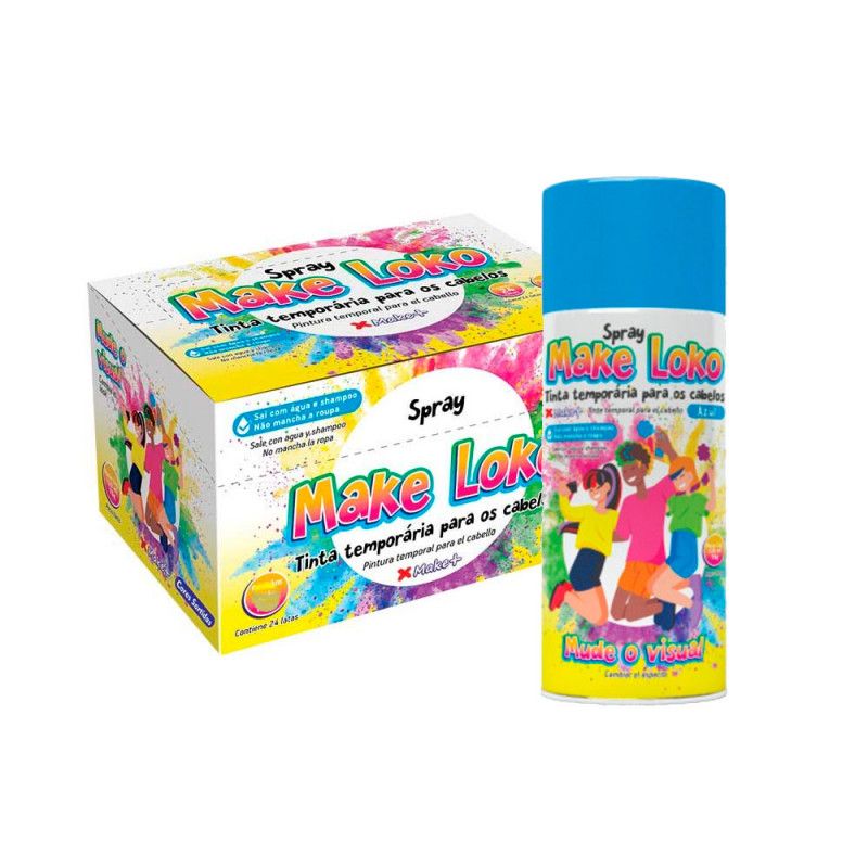 SPRAY PINTA CABELO 120ML 70G AZUL MAKE+ - REF. 2875 - CAIXA COM 12 UNIDADES