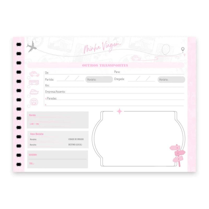 PLANNER ESPIRAL 1/4 80 FOLHAS PLANO DE VIAGENS WANDER - REF. 10908 - PACOTE COM 4 UNIDADES