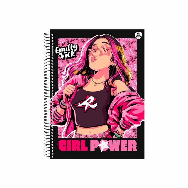 CADERNO 1 MATERIA CAPA DURA 80 FOLHAS DOS ROSA EMILLY VICK ANIMATIVA - REF. 10939 - PACOTE COM 4 UNIDADES