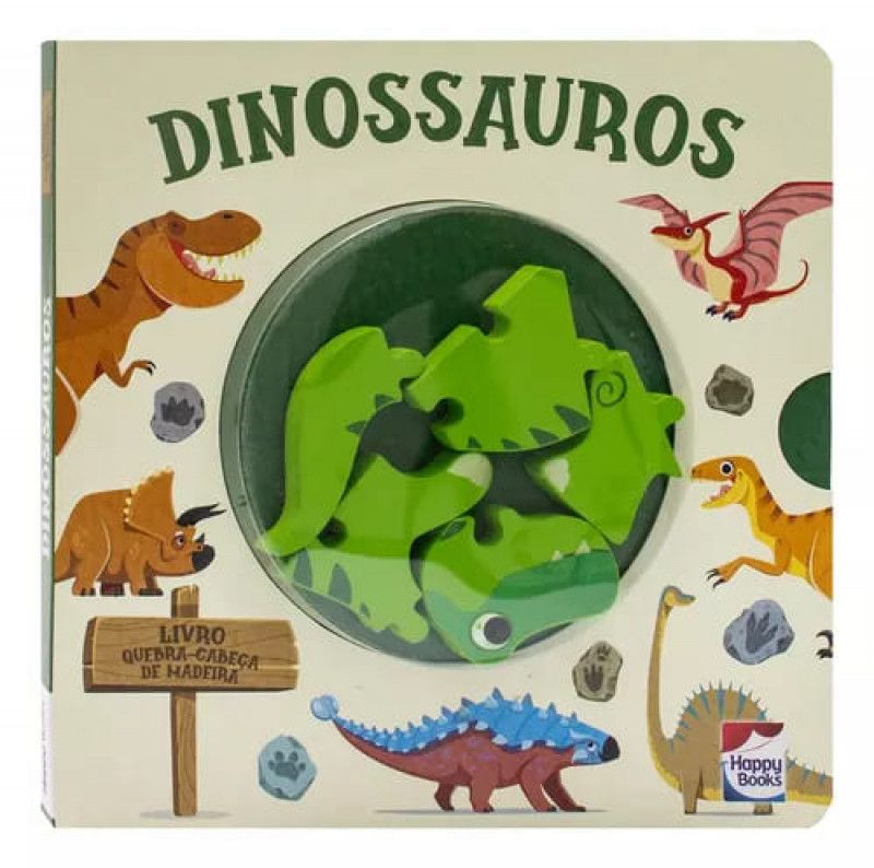 LIVRO QUEBRA CABEÇA MADEIRA DINOSSAUROS HAPPY BOOKS - REF. 313564 - 1 UNIDADE