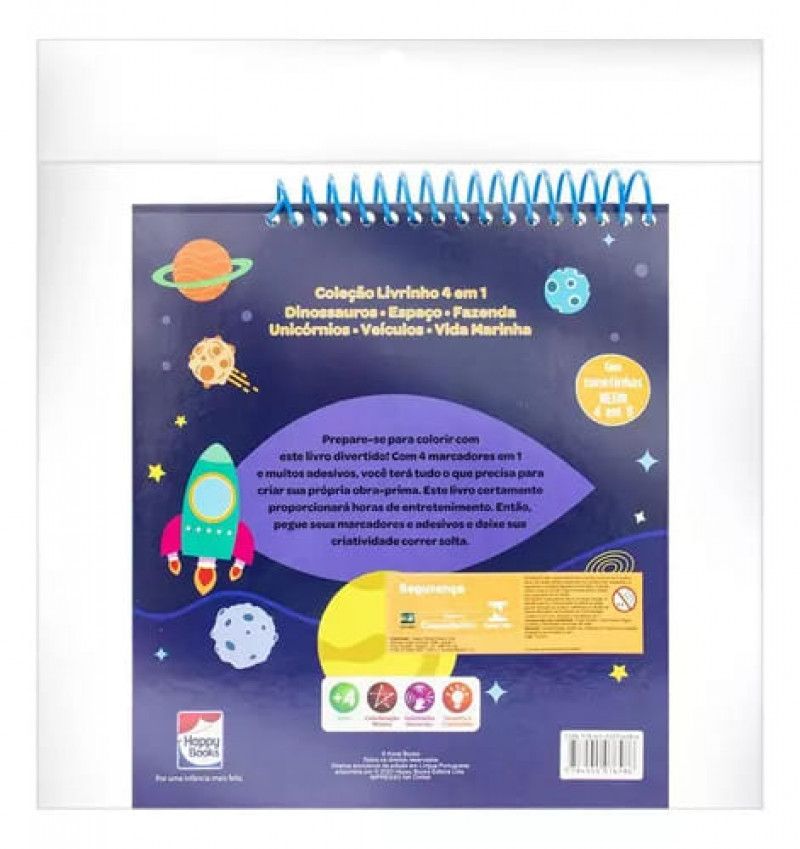 LIVRO ESPACO COM CANETA 4 EM 1 + ADESIVO HAPPY BOOKS - REF. 314021 - 1 UNIDADE