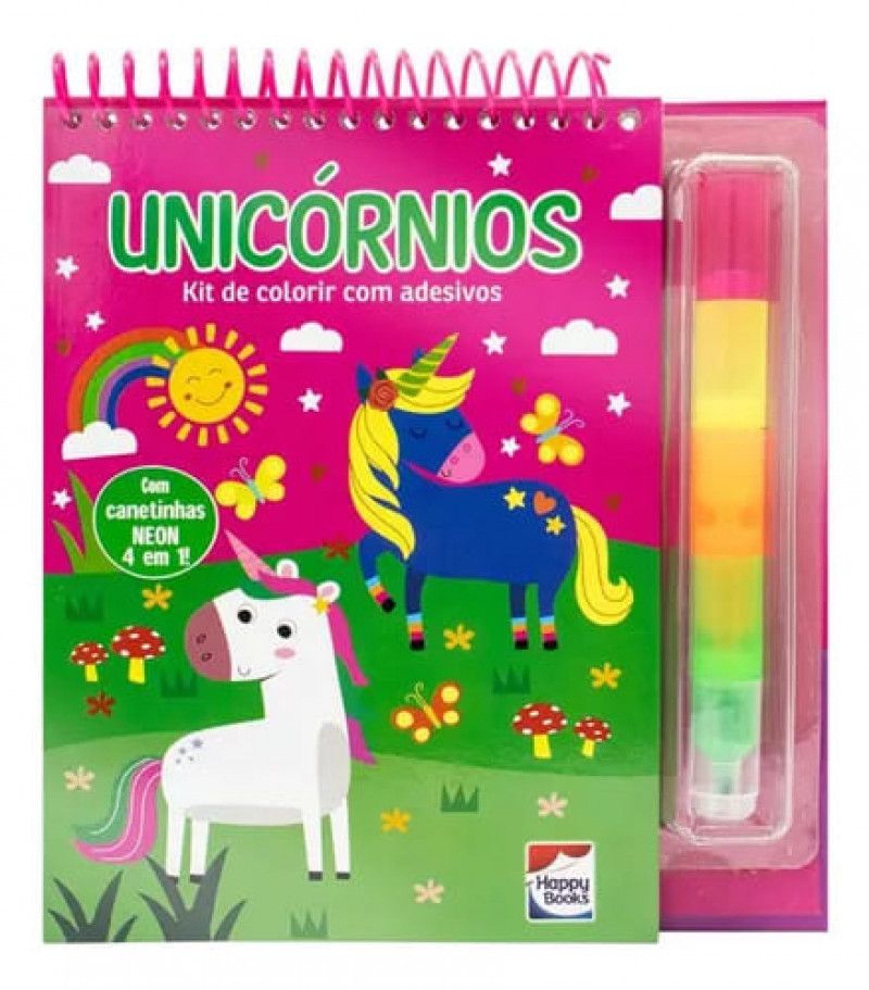 LIVRO UNICORNIOS COM CANETA 4 EM 1 HAPPY BOOKS - REF. 314048 - 1 UNIDADE