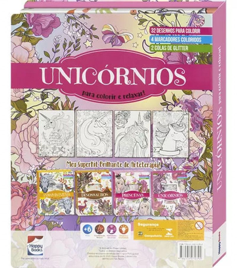 LIVRO COM CANETA E COLA GLITTER UNICORNIOS HAPPY BOOKS - REF. 306525 - 1 UNIDADE