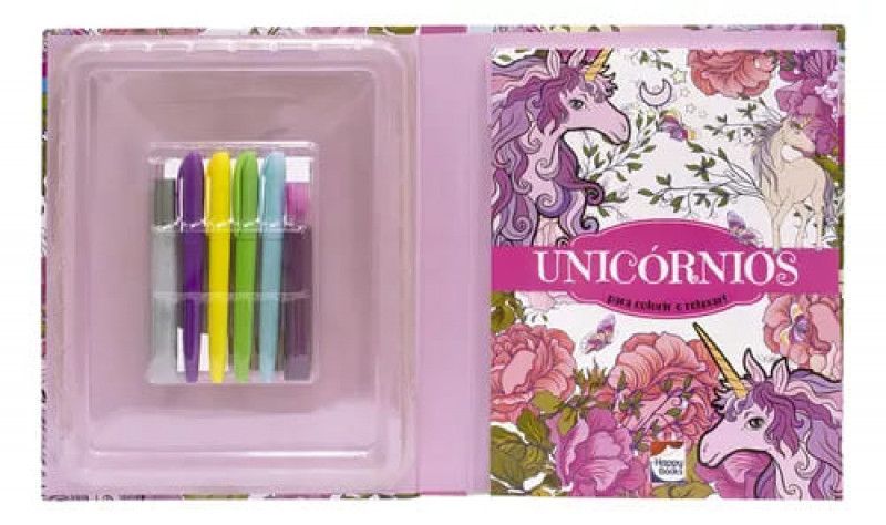 LIVRO COM CANETA E COLA GLITTER UNICORNIOS HAPPY BOOKS - REF. 306525 - 1 UNIDADE