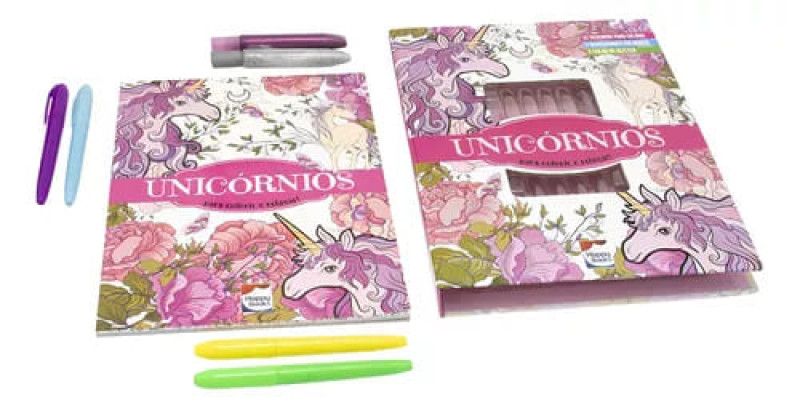 LIVRO COM CANETA E COLA GLITTER UNICORNIOS HAPPY BOOKS - REF. 306525 - 1 UNIDADE