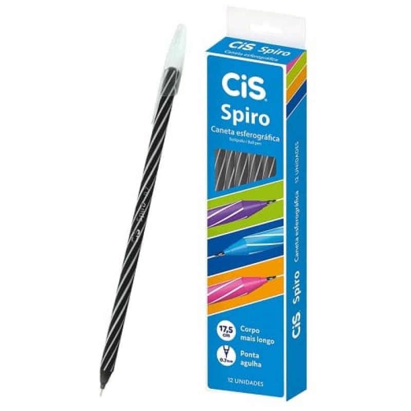 CANETO ESFEROGRAIFCA 0.7 SPIRO PRETO CIS - REF. 52.0610 - CAIXA COM 12 UNIDADES