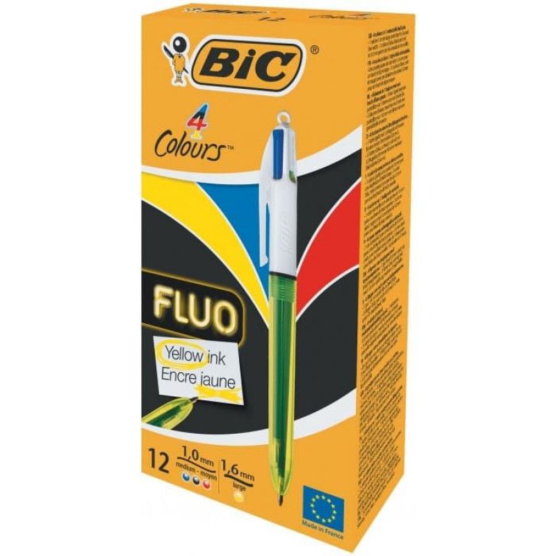 CANETA ESFEROGRAFICA 1.0/1.6 4 CORES FLUO BIC - REF. 971263 - CAIXA COM 12 UNIDADES