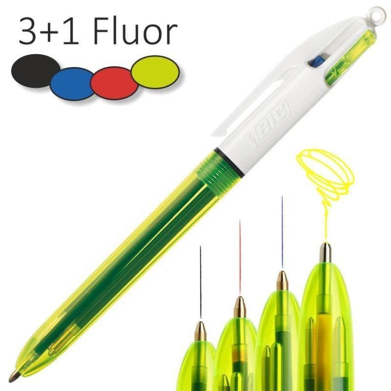 CANETA ESFEROGRAFICA 1.0/1.6 4 CORES FLUO BIC - REF. 971263 - CAIXA COM 12 UNIDADES