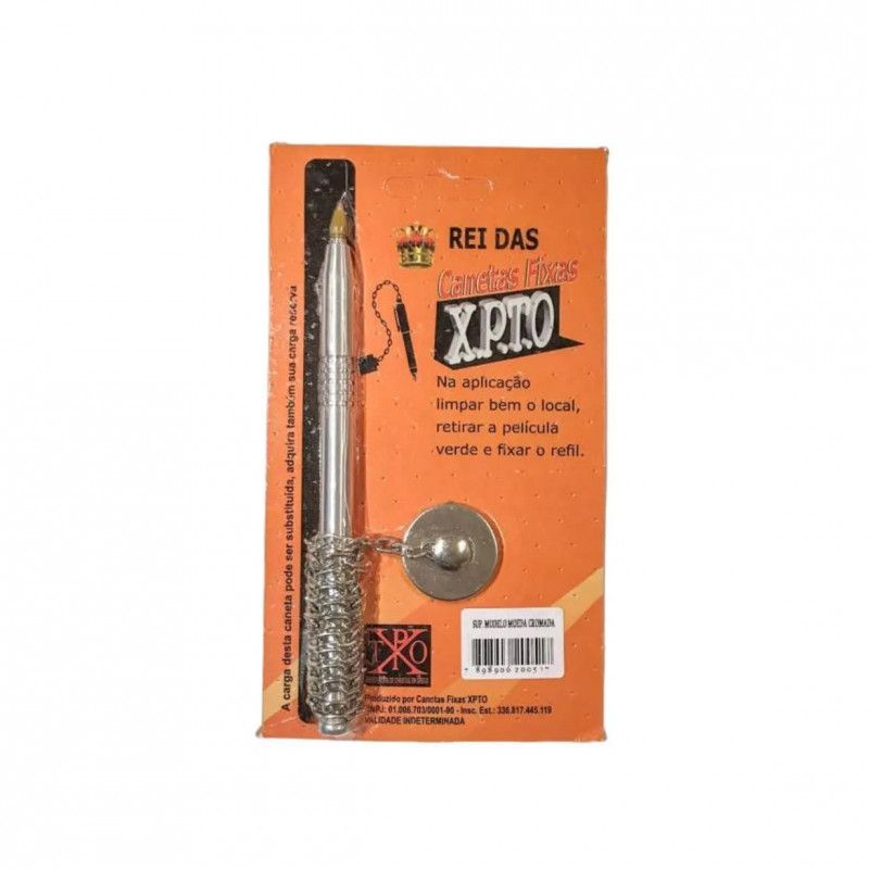 CANETA FIXA MOEDA CROMADA X.P.T.O - 1 UNIDADE