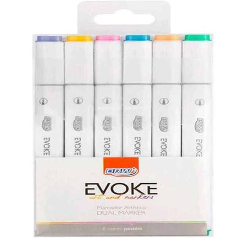 PINCEL MARCADOR ARTISTICO DUAL MARKER PASTEL COM 6 BRW - REF. DM0602 - 1 UNIDADE