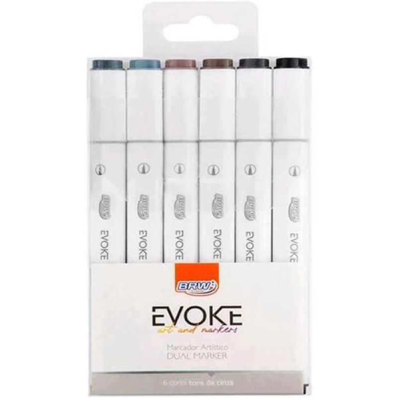 PINCEL MARCADOR ARTISTICO DUAL MARK TONS DE CINZA COM 6 BRW - REF. DM0603 - 1 UNIDADE