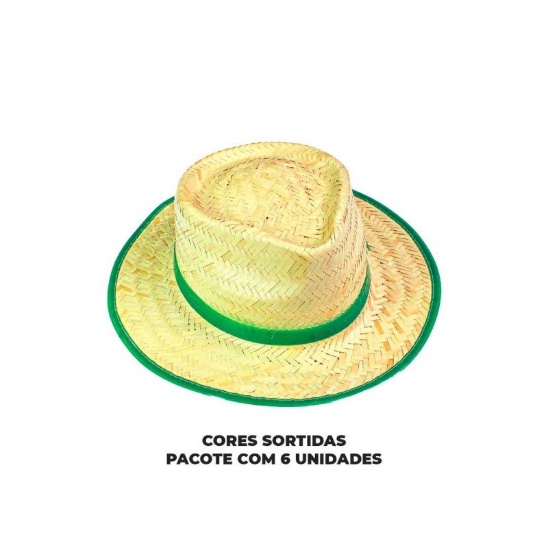 CHAPEU DE PALHA GURI MALANDRINHO KLF FESTA - REF. C011 - PACOTE COM 6 UNIDADES