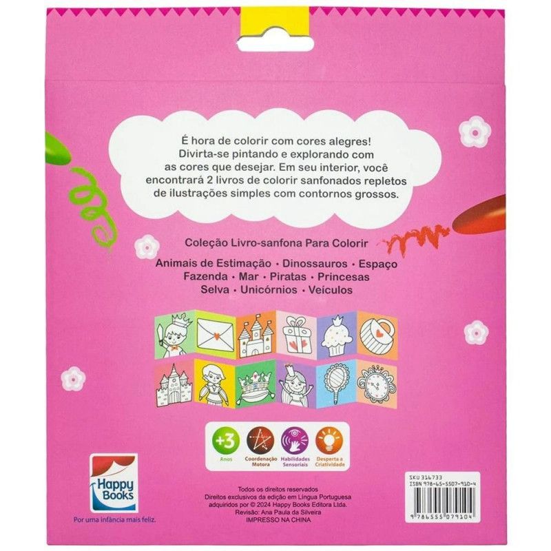 LIVRO COLORIR SANFONA PRINCESA HAPPY BOOK - REF. 316733 - 1 UNIDADE