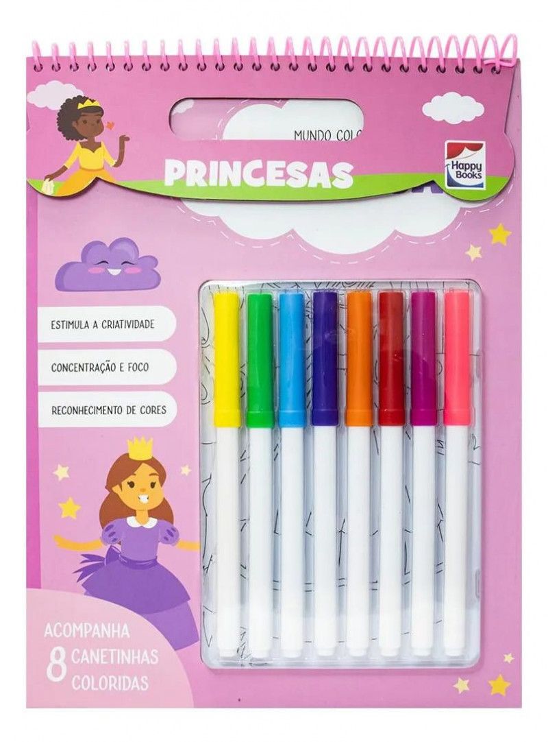 LIVRO MUNDO COLORIDO COM CANETA PRINCESAS HAPPY BOOK - REF. 316458 - 1 UNIDADE