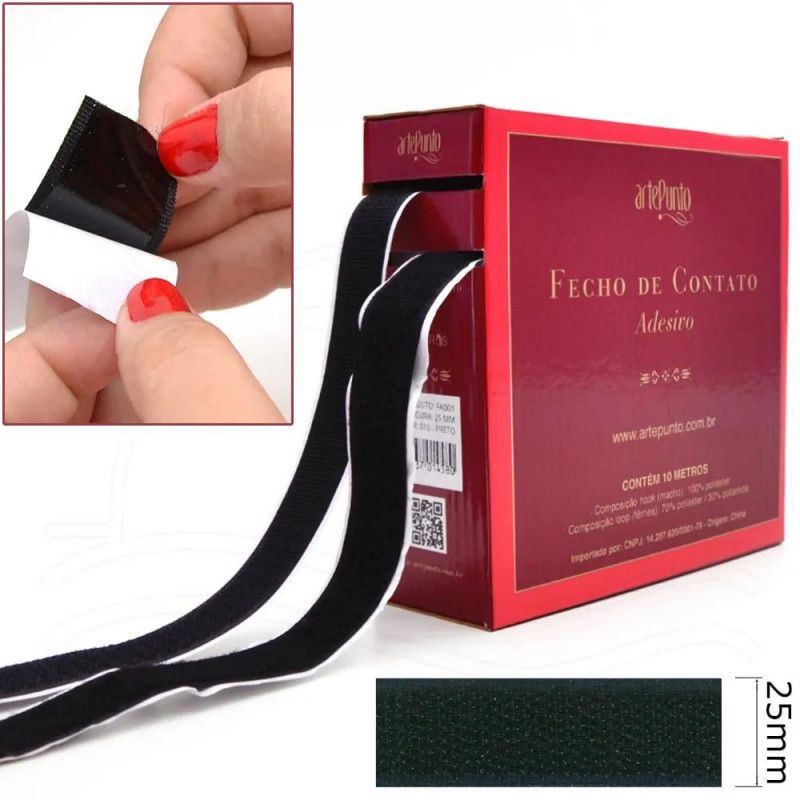 FECHO CONTATO ADESIVO 25MM PRETO ARTEPUNTO – REF. FA001-025 PTO – PACOTE COM 10 UNIDADES