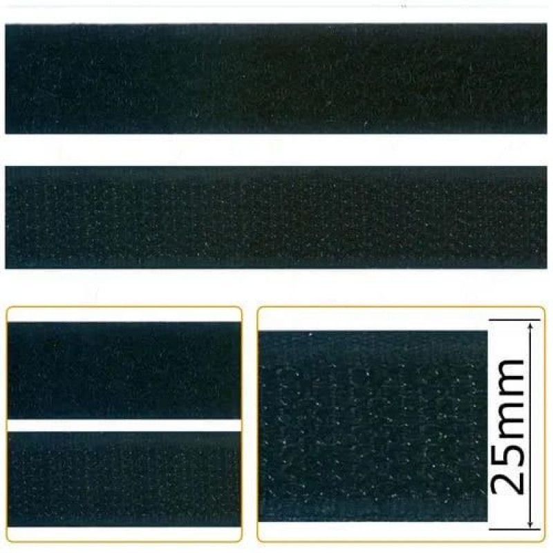 FECHO CONTATO ADESIVO 25MM PRETO ARTEPUNTO – REF. FA001-025 PTO – PACOTE COM 10 UNIDADES