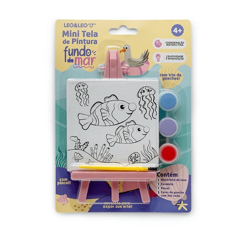 MINI TELA DE PINTURA COM CAVALETE FUNDO DO MAR - REF. 10364 - CAIXA COM 24 UNIDADES