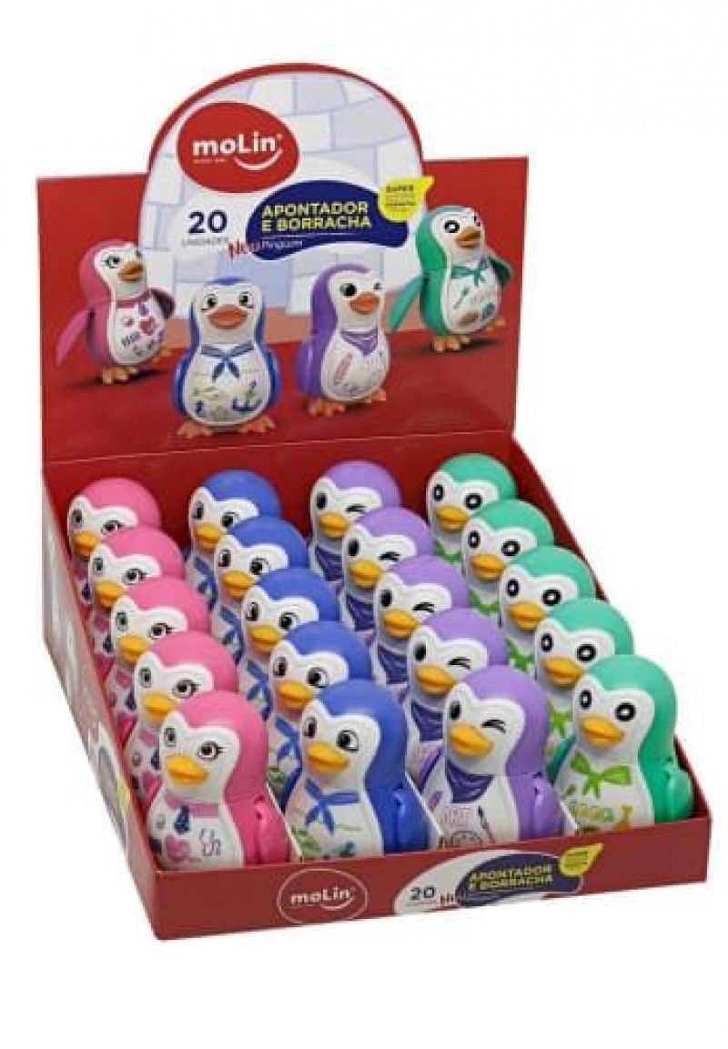 APONTADOR BORRACHA NEW PINGUIM 15460 MOLIN - REF. 15460 - PACOTE COM 20 UNIDADES