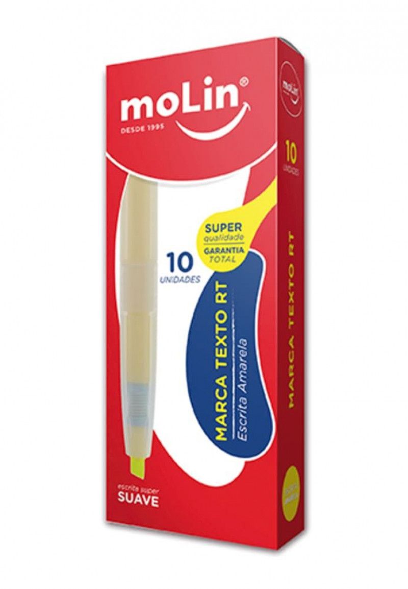 PINCEL MARCA TEXTO RETRATIL AMARELO MOLIN - REF. 9110 - CAIXA COM 10 UNIDADES