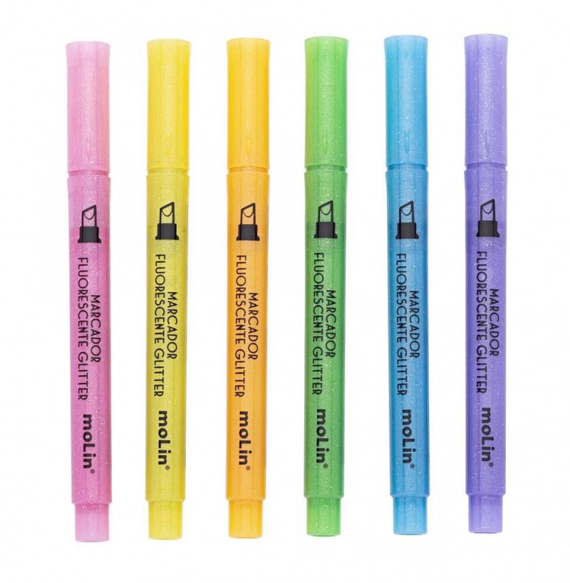 PINCEL MARCA TEXTO FLUO GLITTER COM 6 MOLIN - REF. 09099 - 1 UNIDADE