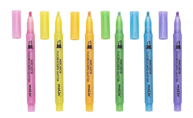 PINCEL MARCA TEXTO FLUO GLITTER COM 6 MOLIN - REF. 09099 - 1 UNIDADE