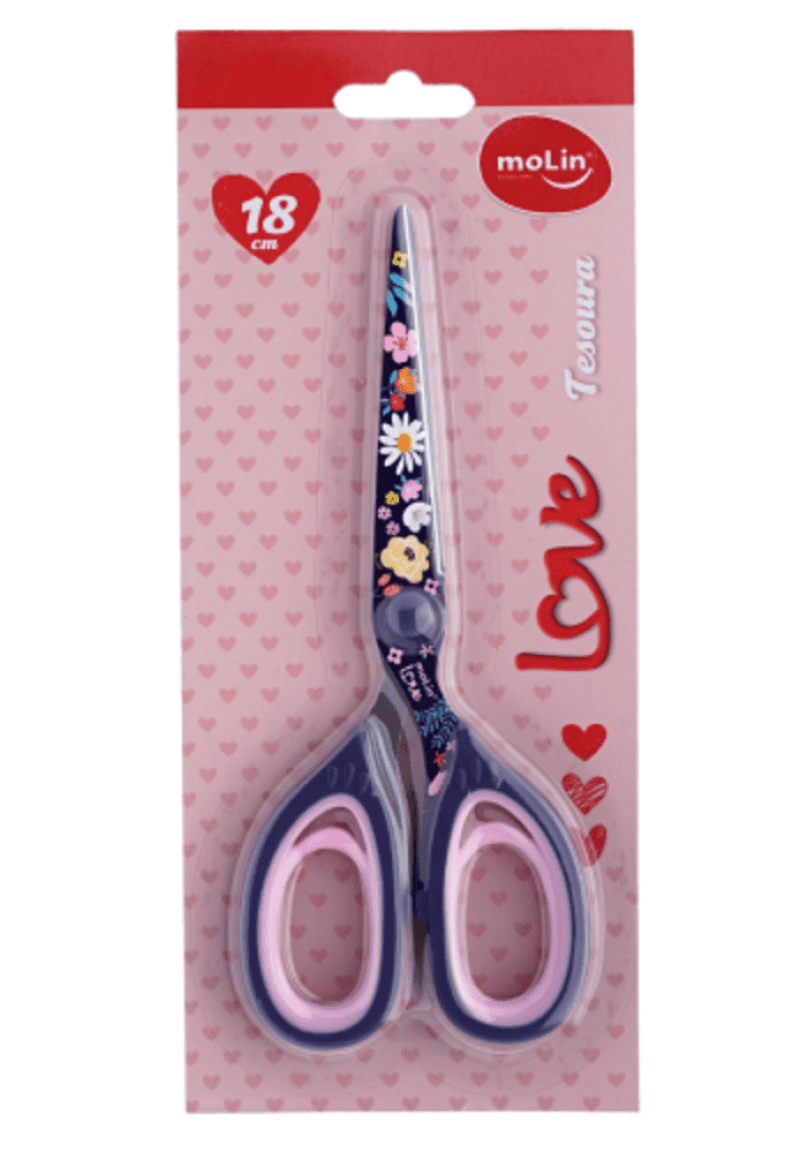 TESOURA 18CM LOVE FLOWERS AZUL MOLIN - REF. 23186 - 1 UNIDADE