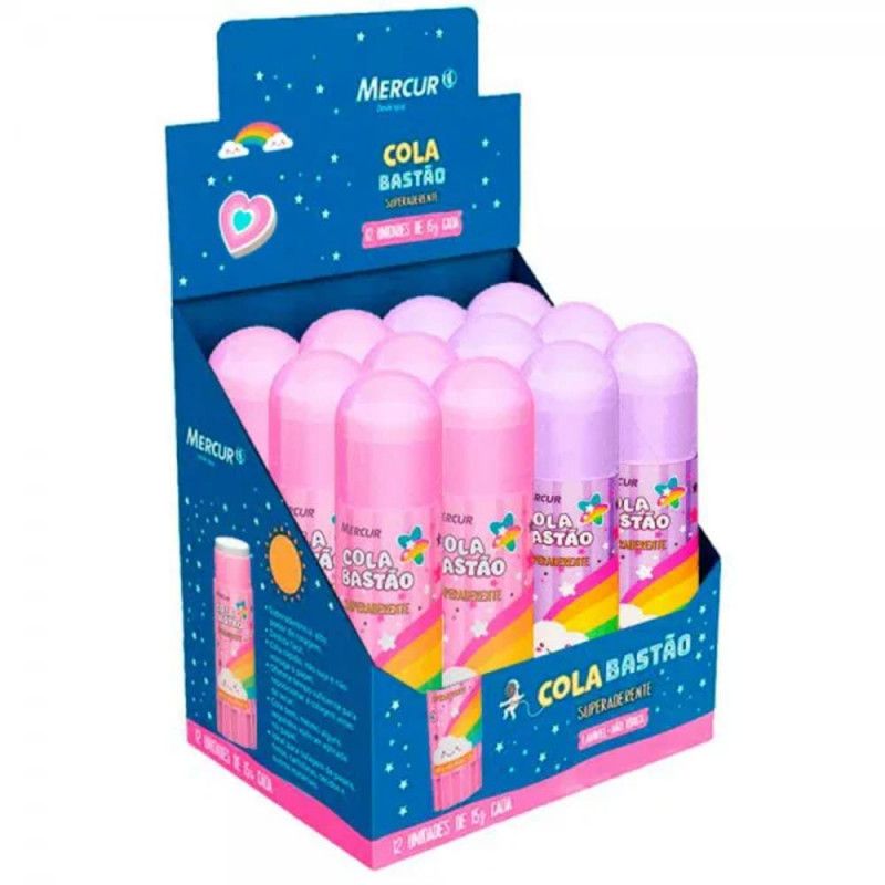 COLA BASTAO 15G CORES MAGICAS MERCUR - REF. B01010102010 - CAIXA 12 UNIDADES