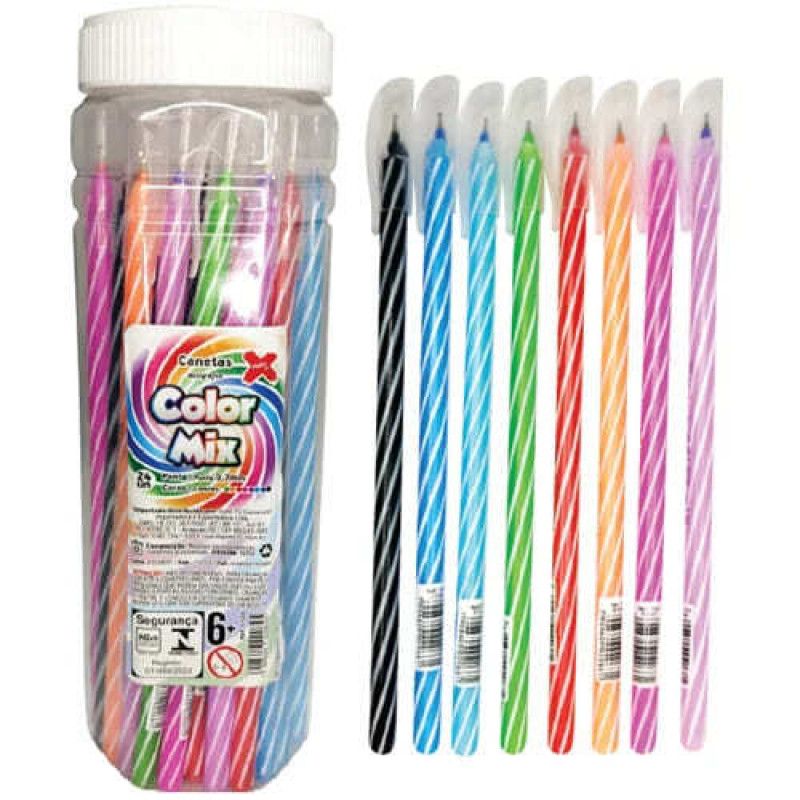 CANETA ESFEROGRAFICA 0.7 COLOR MIX SORTIDO MAKE+ - REF. 1123 - CAIXA COM 24 UNIDADES